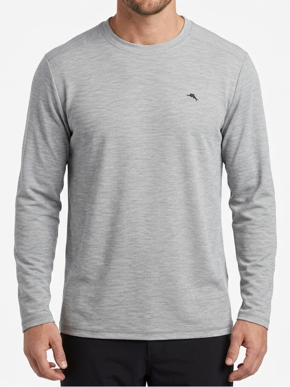 Tommy Bahama Mens Long Sleeve Performance Shirt Gray Crew Neck Pullover Medium